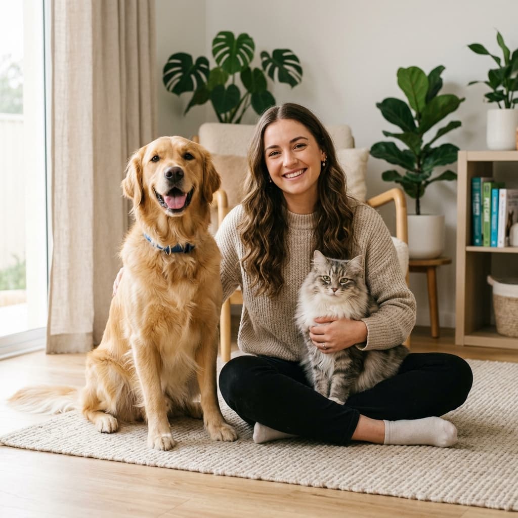 Cachorro, Gato e Tutor felizes no Empática Pet